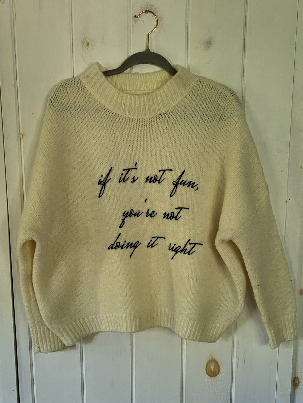 The Korner Novelty Crew Neck Cream Fuzzy Sweater